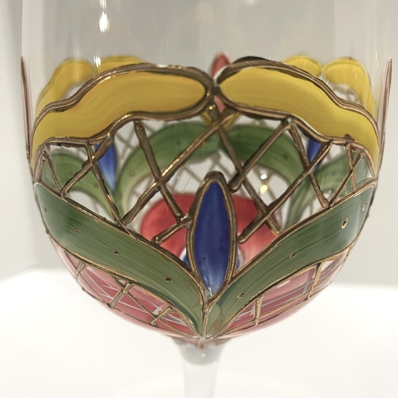 Orleans Romanian Crystal Wine Glasses Colorful Vibrant Hand-Painted Set of 4 - Picture 7 of 13